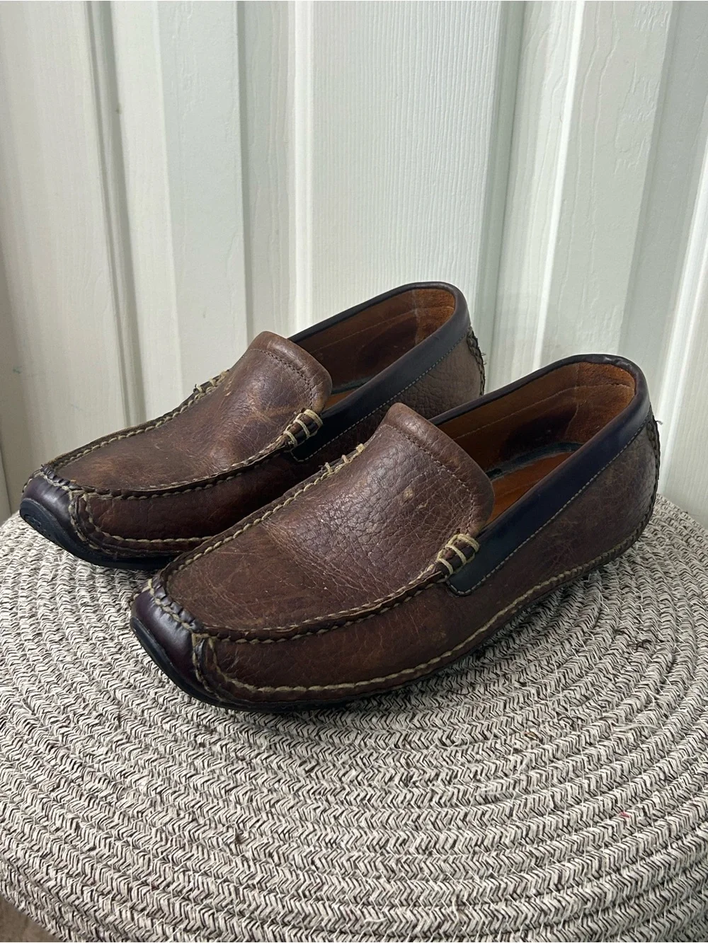 HS Trask Driving Moccasin Loafer Mens 9.5 Brown Leather Casual Preppy Slip On